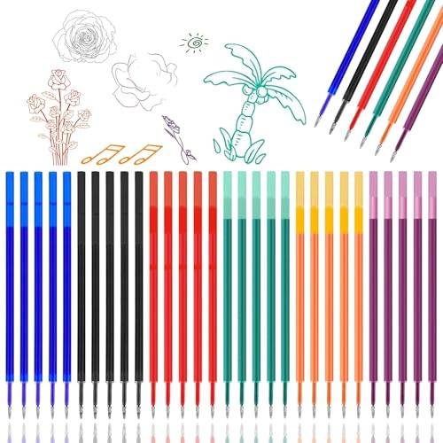 30 Stück Radierbare Ersatzminen,Minen Nachfüllminen Radierbar | Kompatibel,[5 Blau,5 Schwarz,5 Rot,5 Türkis,5 Violette,5 Orange] Ersatzminen länge 11cm