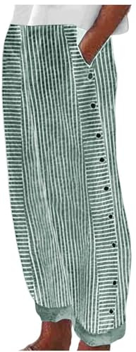 Reha Hose Damen Seitlich Zu Öffnen - Trainingshose Leinenhose Lang Frauen Leichte Sommerhose Hosen Jogginghose Mit Druckknöpfen Grosse Grössen Schlupfhose Leinen Pilates Hose