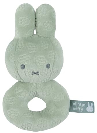 Miffy – Rassel Blume grün – Baby Geburt – Ultra weich – mit Glöckchen – sensorisches Erwachen – klein – tragbar – originelles Geschenk – Zubehör für Kinder