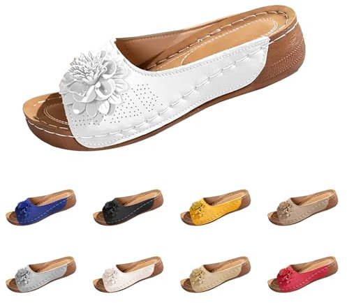 Generisch Damen Pantoletten Mit Fußbett Plateau, Schlappen Damen Sommer Blumen Slides Drinnen Und Draußen Slippers Für Sommer Strandsandalen Hohe Strandsandals Keilabsatz Walkingschuhe Ladies Slide