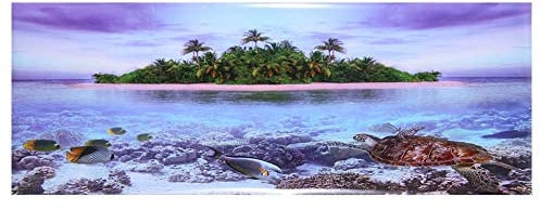 FRELEAN 3D Beach & Coconut Tree Aquarium Poster | Protective PVC Fish Tank Decoration | Adhesive Backdrop for Tropical Fish/Coral Setting | 3 Sizes (122 * 46cm)