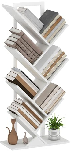 HOMCOM Libreria a forma di albero con 7 livelli, libreria con 7 ripiani, struttura in acciaio, per CD, DVD, album, soggiorno, ufficio, studio, camera da letto, 50x24x109 cm, bianco