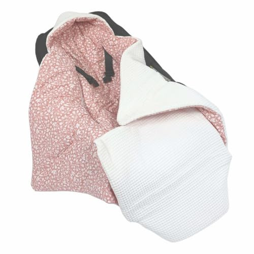 HOBEA-Germany Baby Einschlagdecke aus Bio-Baumwolle – Decke für Babys, Passend für 3- und 5-Punkt-Gurt, Verschiedene Designs (Waffelmuster weiß/Blütentraum Altrosa)