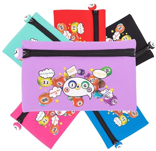 evelay Bingo Dabber-Etui, Aufbewahrungstasche, lustiges Bingo-Design, hält mehrere Dabber und Stifte, leichtes Reiseetui mit Glückszahlen-Reißverschluss, Violett