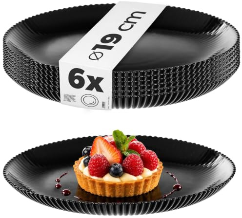 KADAX Dessertteller 19 cm im 6er Set, Schwarze Frühstücksteller aus Opalglas, Kuchenteller, kleine Teller für Kuchen, Dessert & Frühstück, Spülmaschinenfest (Schwarz)