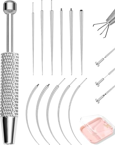 OUFER Ensemble de Pinces pour Piercing Acier Chirurgical Aiguille Guide de Perçage 16G 18G 20G Pince pour Billes Outil de Piercing pour Ouvrir et Changer Accessoires de Kit pour Oreille, Nez, Lèvre