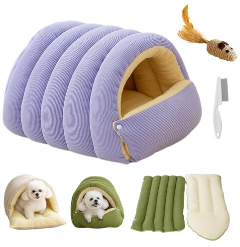 Abnehmbares und Waschbares, Geschlossenes Winter-Katzenbett, Cozy Monster Katzenbett, Winterhöhle für Katzen mit Abnehmbarem Kissen, für Kleine Katzen und Hunde (Lila, 45 x 30 x 19 cm)