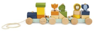 wunderwunsch Trixie Geburtstagszug personalisiert, Geburtstagsgeschenk Junge und Mädchen, Motorikzug, Motorikspielzeug für Baby und Kleinkind, Taufgeschenk, Geschenk zur Geburt (blau)