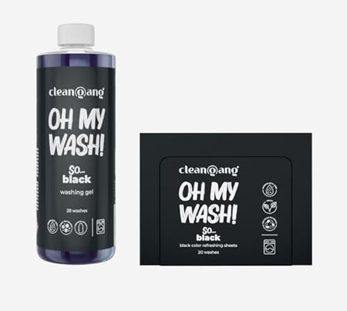 Cleangang Oh My Wash - Waschmittel für schwarze Wäsche Set – 28 WL Waschgel & 20 Farbtücher Intensiv-Schwarz – Schützt, Pflegt und Erhält die Farbtiefe von Dunkel- und Schwarztextilien