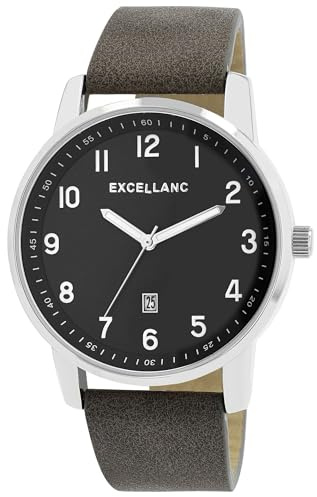 Excellanc Herren Armbanduhr aus Kunstleder in Grau, in Einer Länge von 26 cm, Klassisches Design für jeden Mann