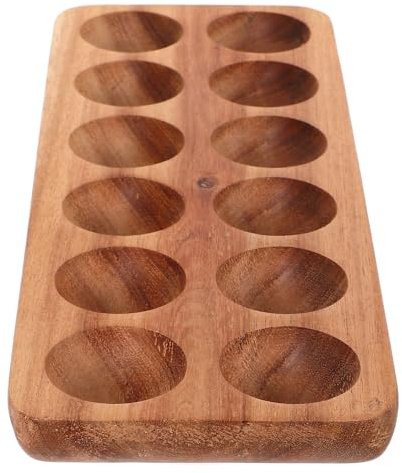 VICASKY Plateau à Œufs en Bois D'acacia 12 Emplacements, Rangement la Cuisine pour Réfrigérateur, Organiseur Solide pour Œufs Frais, Plaque de Comptoir Multifonctionnelle