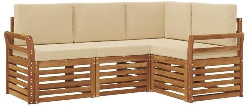 vidaXL Sofagarnituren 4 pcs Natur und Beige Massivholz Akazie, Outdoor Sofa, modernes Möbel, robuster Terrassen-Lounge, Garten, Sitzgelegenheit für Wohnzimmer-Set