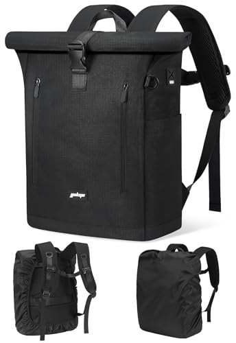 YOKGO Rucksack Damen & Herren, 24-30L Rolltop Rucksack Laptoprucksack mit 17 Zoll Laptopfach & USB Anschluss, Wasserabweisend mit Regenhülle, Schulrucksack Reiserucksack für Uni Arbeit Freizeit Reisen