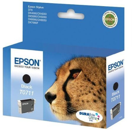 Epson DURABrite Ink Cartridge Black T0711 (Cheetah), 112 x 30 x 142 mm, 50 g