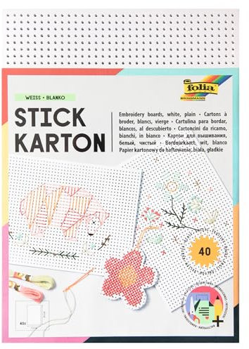 folia 2322 - Stickkarton 300g / m², weiß unbedruckt, ca. 17,5 x 24,5 cm, 40 Blatt - ideal für Stickübungen
