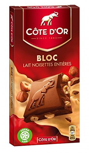 COTE D'OR Bloc lait entier noisette (1 x 180g)