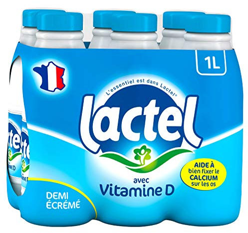 Lactel Lait Demi-Écrémé Enrichi en Vitamine D Set 6 Bouteilles 1 L
