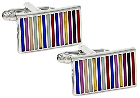 Cufflinks Direct Gay Pride Multi Color Regenbogenstreifen Rechteck Emaille & Silber Herren Manschettenknöpfe (Manschettenknöpfe mit Geschenkbeutel)
