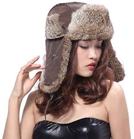 BeFur Fliegermütze echte Kaninchen Pelz mütze Wintermütze Pilotenmütze Hat Trooper Trapper - schwarz