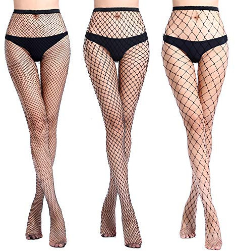 Libella 3 Piezas Medias de Rejilla para Mujer Medias de Rejilla Negras Medias de Rejilla de Cintura Alta elásticas Sexy Medias de Rejilla puntadas pequeñas/medianas/grandes 2728 27219 27220