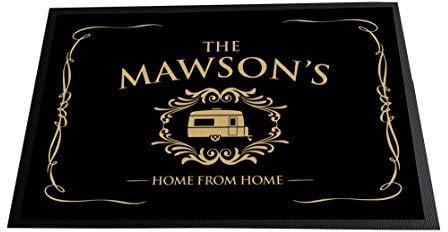 ARTYLICIOUS Personalised Caravan Gold printed Door mat 60 x 40cm, non slip base mat, home from home,