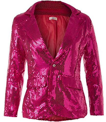 dressforfun Blazer Damen, Kostüm Damen Pailletten Oberteil Damen, Glitzer Oberteile Damen, Jackett, Faschingskostüm, Disco Kostüm Damen, Rave Outfit Damen, 80er Jahre Outfit, pink, M