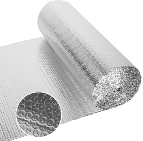Dripex Reflective Aluminised Bubble Insulation Roll 3mm x 1m x 45m | Thermal Barrier for loft insulation, garage insulation and greenhouse use, reducing heat transfer with easy DIY installation