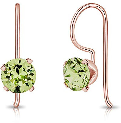 Orecchini Verde Peridoto - Orecchini Verdi Argento 925 Placcati Oro Rosa con Brillantino di Cristallo Verde 6 mm - Orecchini Pietra Verde - Orecchini Pendenti Donna Oro Rosa - Orecchini a Monachella
