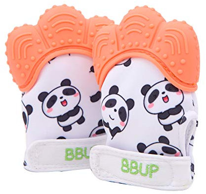 2 Pack Food Grade Silicone Teether Glove, Teething Mitten for Babies, Baby Teether Toys (Orange)