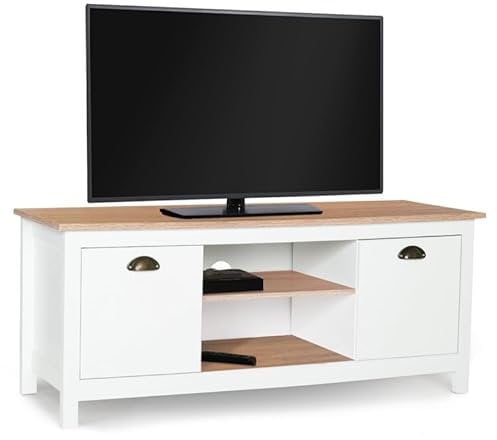 IDMarket ISIS - Mueble de TV (113 cm, madera y blanco), diseño vintage
