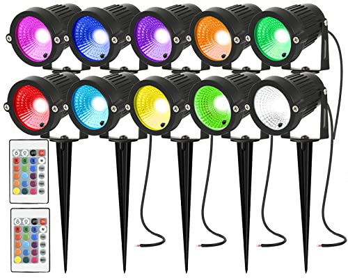 AHOTSUK Foco LED para jardín alimentado por red impermeable, IP66, 5 W, 12 V CC, cambio de color, iluminación de paisaje, bajo voltaje, iluminación RGB para exteriores (paquete de 10)