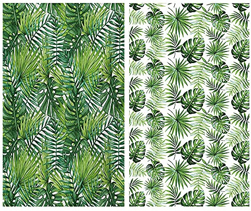 Just Shimmer 2 Pieces 54 x 108 Inch Hawaii Palm Leaves Tablecloth Plastic Tropical Jungle Tablecover Rectangular Luau Safari Hawaiian Themed Birthday Baby Shower Party Decorations