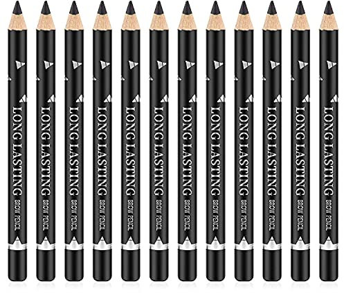 Go Ho 12 PCS Black Eyebrow Eyeliner Pencil Set, Waterproof Eyebrow Pencil,Long-lasting Sweat-proof Eyeliner Makeup Brow Tint Pen(Black)