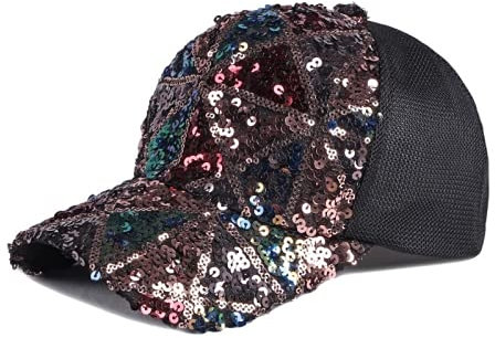 Bienwwow Baseball Cap Baseball Cap Baseball Cap mit Doppelseitige Pailletten Verstellbar Damen Gr. Einheitsgröße, Schwarz