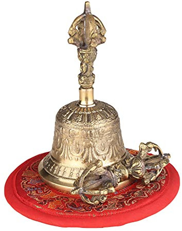 Montloxs Campana budista tibetana Campana de mano de bronce con relleno Vajra para oración de meditación