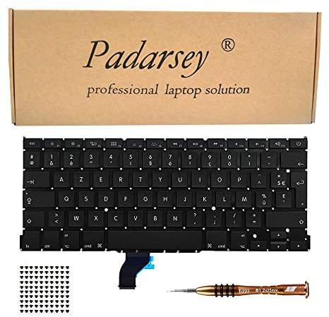 Padarsey Reemplace el teclado francés Clavier français con 80 tornillos PCE compatible para MacBook Pro Retina 13 A1502 (finales de 2013 a principios de 2015) con destornillador.