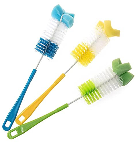 SIDCO Flaschenbürste 3er Set: Spülbürsten für Gläser, Tassen, Vasen & Flaschen - Nylonborsten, Kunststoffgriff & -material, Weiß
