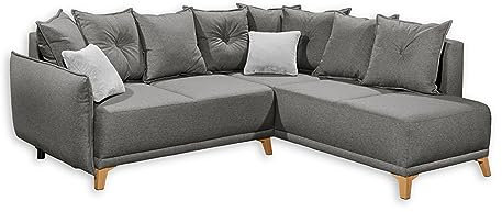 Stella Trading Pamplona Ecksofa mit Schlaffunktion, Graphit/Silber - Moderne Eckcouch in L-Form mit Bettkasten - 244 x 91 x 212 cm (B/H/T)