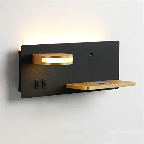 YYDSA Applique de Chevet LED 11W avec 2 Interrupteurs, Port USB et Chargeur Sans Fil Inclus, Murale Intérieur Blanc Chaud 3000K Liseuse 5W Orientable à 360° pour Chambre Salon,Black left