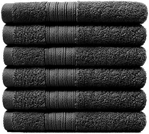 EDB Set of 6 Pack Guest Towels 100% Egyptian Cotton Quick Dry Highly Absorbent 600-GSM Super Soft Premium Hotel Quality 30 x 50 cm (Black)