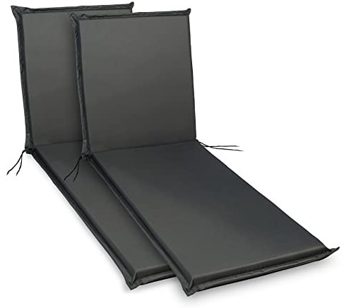 sunnypillow 2er Set Liegenauflagen - Auflage für Sonnenliege 190 x 60 - Polster für Gartenliege extra dick 9cm - Polsterauflagen für Liegen Outdoor, wasserdicht - Kissen für Liegestuhl - Anthrazit