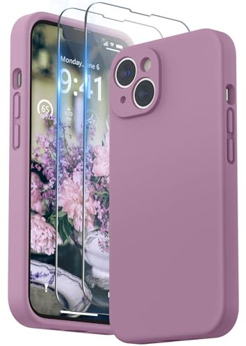 SURPHY Funda Compatible con iPhone 14 con Protector Pantalla, Carcasa Silicona (Protección para Cámaras), Case Compatible con iPhone 14 6,1 Pulgadas 2022 (Lila Morado)