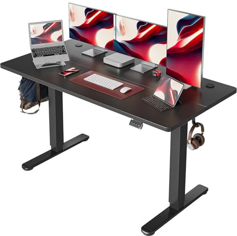 Cubiker Bureau Assis Debout Électrique - 152 x 60 cm Bureau Table Debout Réglable en Hauteur Acier T Pieds avec Panneau Contrôle à Fonctions Mémoires, Système Anti-Collision, Plateau Noir