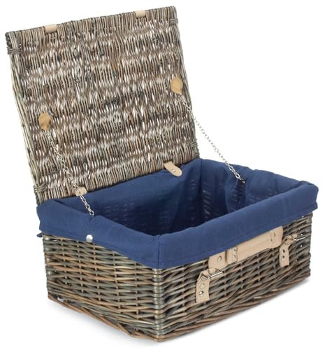 Red Hamper EH035N Wicker 40cm Antique Wash Picnic Basket with Blue Lining