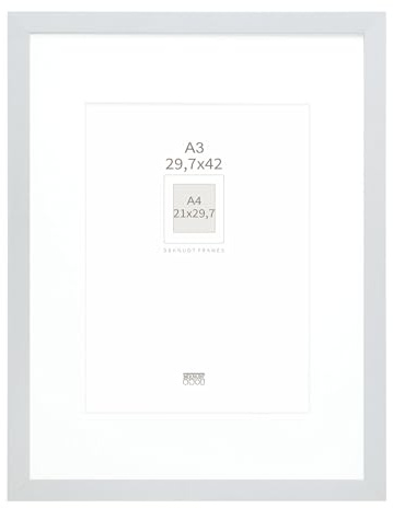 Deknudt Frames Bilderrahmen mit Passepartout - Silber - S66KD1 P1 29,7x42cm für Bild 21x29,7cm - A3 - A4 - Bilderrahmen Holz MDF - Bilder aufhängen | 1 Ansicht: Größe des Rahmens A3 – 29,7 x 42 cm, MDF-Holz zum Aufhängen