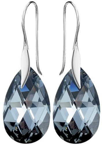 Pear Damen Hakenverschluß Hänge Ohrringe Echtes Silber 925 mit Marken Kristalle Zirkonia - Schmuck Echt Silberne Hängende Ohrhanger für Frauen und Mädchen - Hängeohrringe Ideal Geschenk (Silver Night)