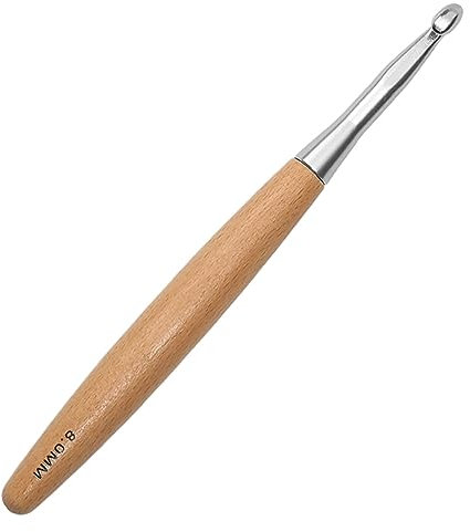 Coopay Buchenholz Häkelnadel 8,0 mm, Metall Häkelnadel mit Lang Buchenholzgriff, Ergonomische Häkelnadel, Leichte Häkelnadel für Arthitische Hände, Handwärme Häkelnadel 8mm