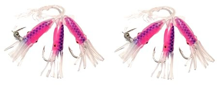 Set 2 Dorschvorfächer von Behr Gummi Octopus 3 Arme Leuchtend Tintenfisch Norwegen fertig montiert Länge 150cm, Hakengröße 6/0, Schnurstärke 0,70mm (Set # 4)