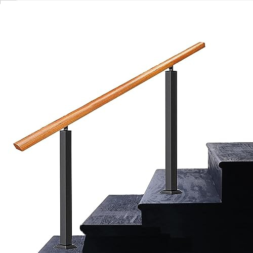 Treppengeländer-Set für den Außenbereich, verstellbares Handlauf-Treppengeländer aus Gusseisen und Massivholz, passend für 1–4 Stufen, für ältere Menschen, für Beton- oder Holztreppen (Color : Black