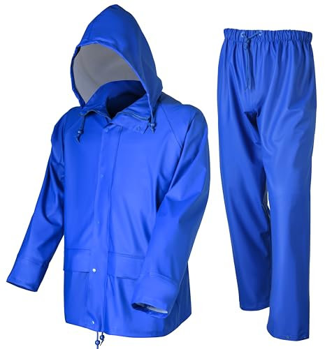 NAVIS MARINE Tuta da lavoro da uomo, impermeabile, con giacca e pantaloni ad alta visibilità, per condizioni meteorologiche avverse per sicurezza e comfort, Blu reale, Large